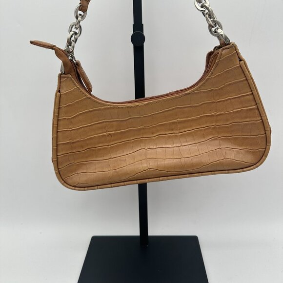 Vintage Nyc Croc Embossed Leather Shoulder Handbag With Chain Straps - Picture 4 of 7